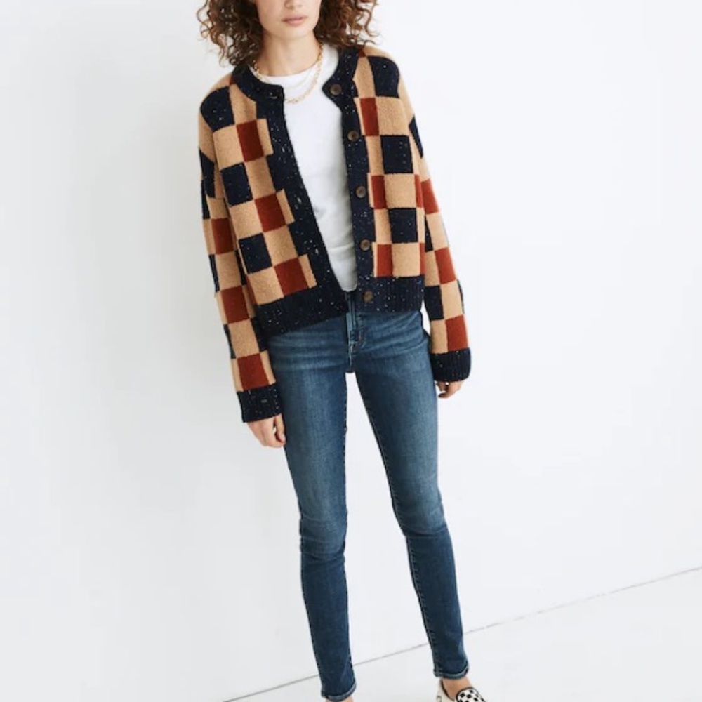 Madewell Checkered Colburne Cardigan Sweater in Coziest Textured Yarn - Picture 7 of 8